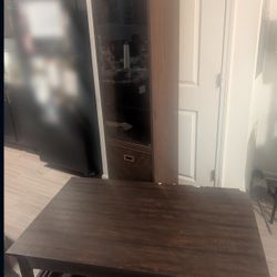 Brown Curio Cabinet And Coffee Table 