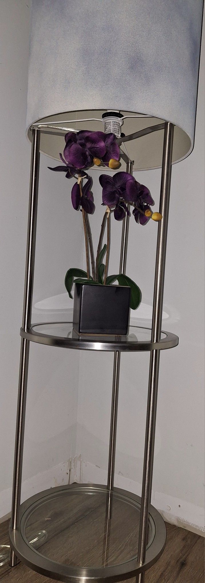 Chrome Floor Lamp With 2 Glass Shelves