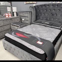 Black Friday Sale - GREY Velvet Bed With EXTRA TALL HEADBOARD