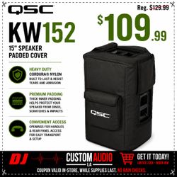 QSC KW Series 15"Speaker Cover Nylon Cordura Padded Side Pocket for KW152 🚨 Payment Options Available 🚨 No Credit Needed 🚨