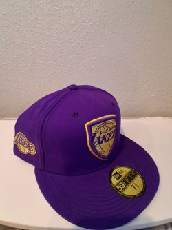 New Era 59fifty Fitted La Lakers hat Purple with purple/ Gold side patch & logo gold under brim sizes available 7 3/8 & 7 5/8 $25 each