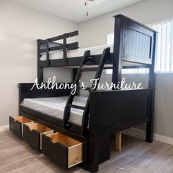 Twin bunk bed and mattress with drawers