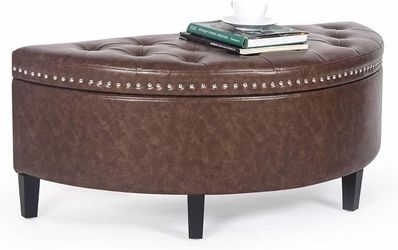 Joveco 43.5" Storage Bench Half Moon Tufted Ottoman with Rivet Storage Room