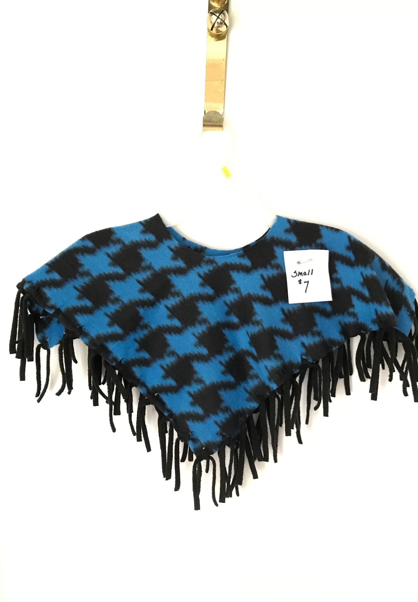 Handmade fleece poncho blue and black small