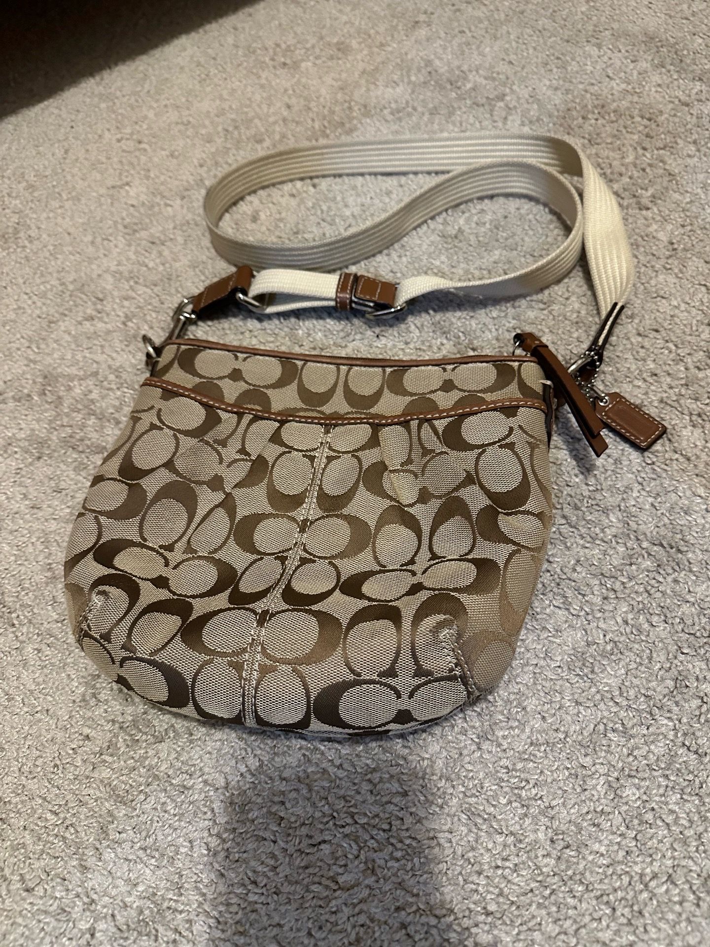 Vintage COACH Signature Crossbody Monogram Logo Brown Purse Fabric Canvas Strap