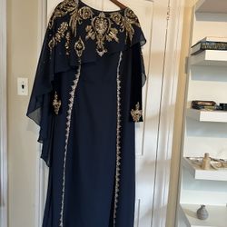 Custom Made Dress Brand New , US 20 W, Navy Gold 