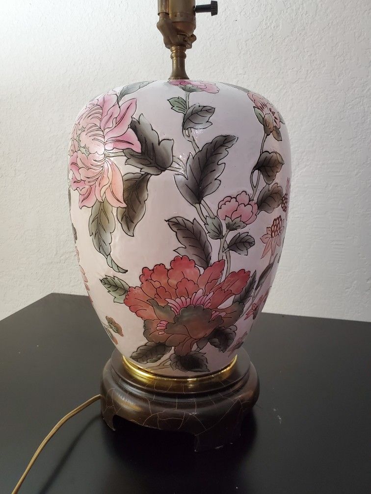 Asian Porcelain Ginger Jar Floral Lamp