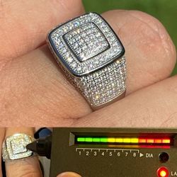 Real 14k Gold Vermeil Men Hip Hop Iced 1.8ct Moissanite Ring Pass Tester Sizes 6-13 