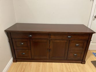 Brown Wood TV Stand with Drawers and Cabinet