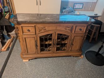 Traditional Wood Buffet / Sideboard Cabinet with Dark Stone-Look Top
