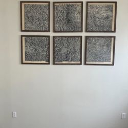 Vintage-Style Colorado Topographic Art Set, Framed, 6 Pieces — 21.5" x 21.5" Each