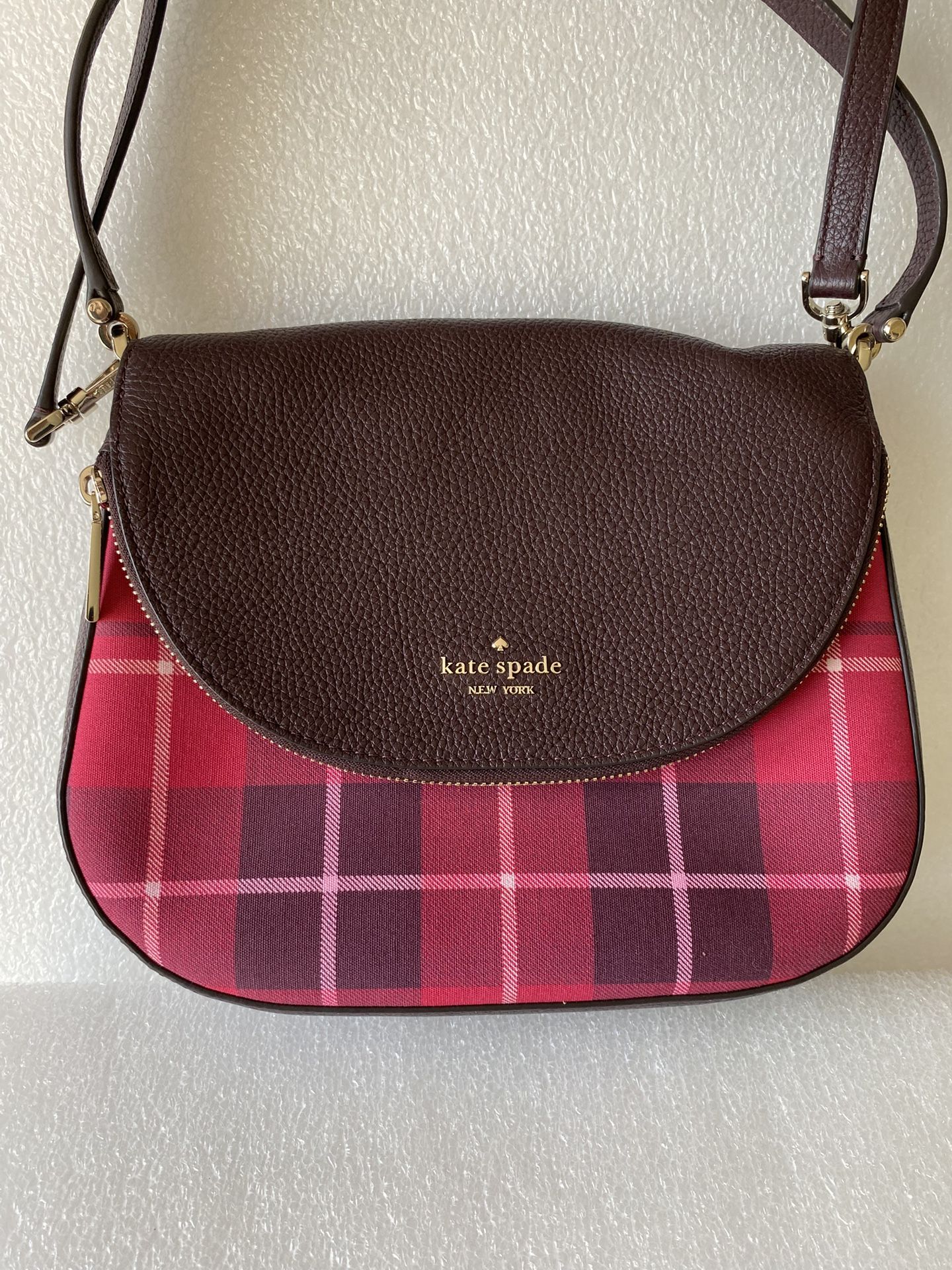 KATE SPADE New York Plaid Berry Medium Flip Shoulder Bag