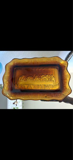Amber Glass Last Supper Serving Tray