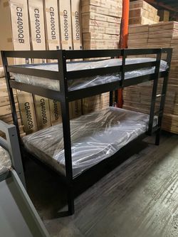 Twin bunk bed. Comes in espresso, white& grey. Assembly required. Assembly not included. Taxes included. Free delivery.  Bunk bed only-$220 Bunk bed w