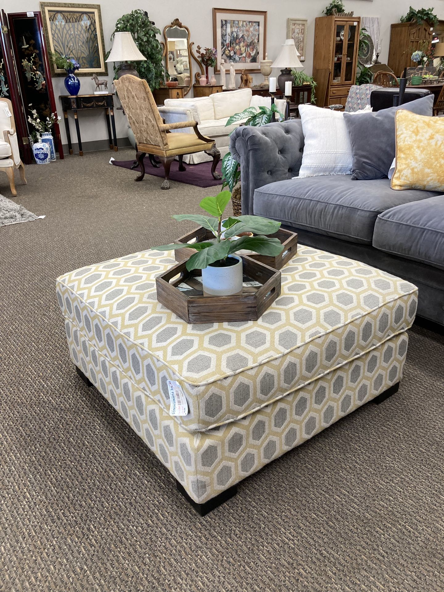 New Grey & Yellow Ottoman