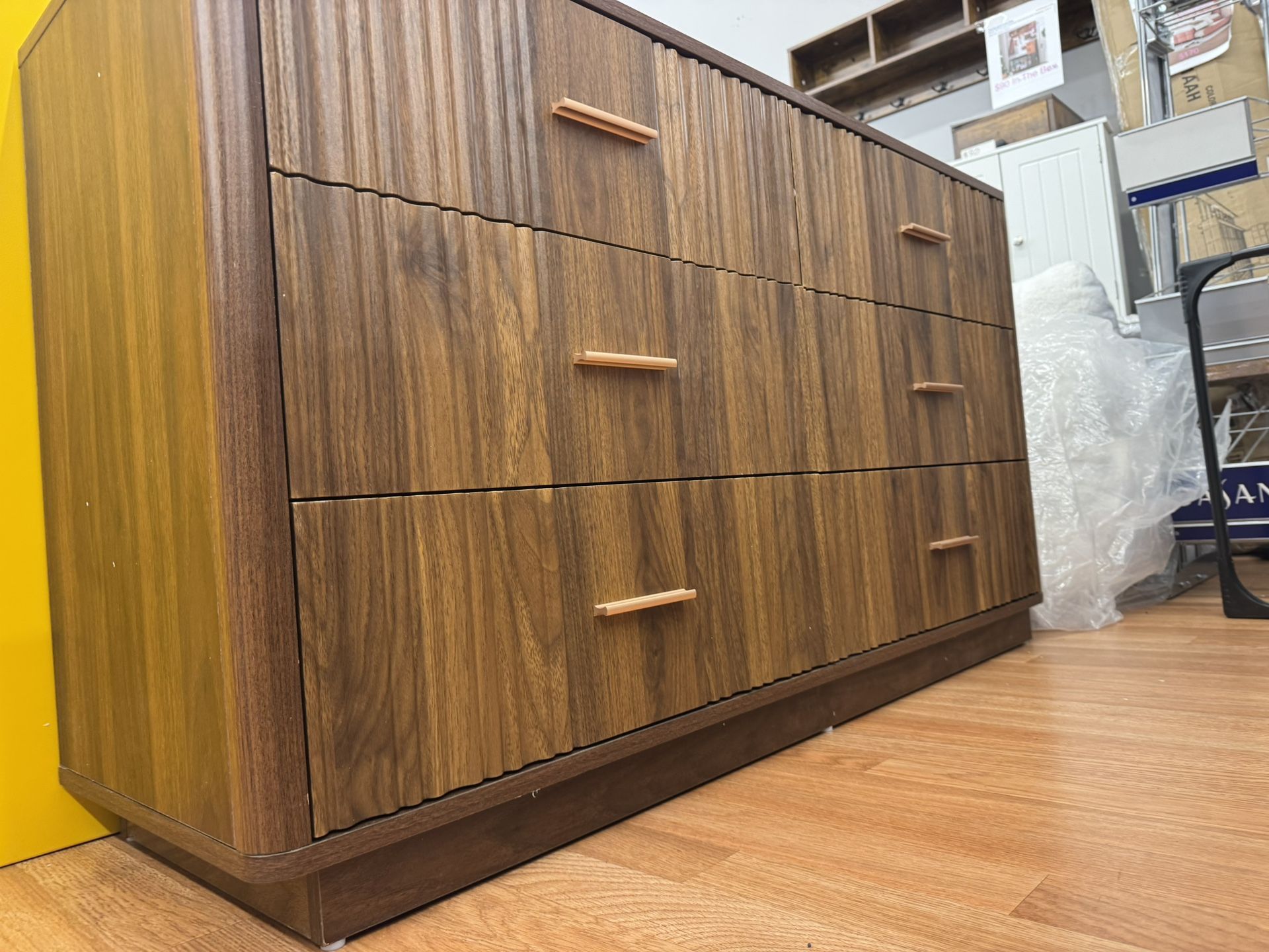 Mid Century 6 Drawer Wooden Fluted Dresser