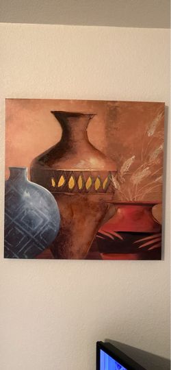 Commercial open-edition of “3 Clay Pottery Vases" canvas painting by Jean Plout