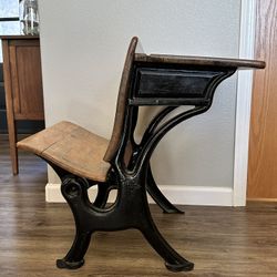Antique Cast Iron and Wood School Desk