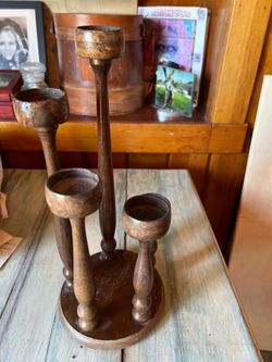 Vintage MCM Mid-Century Wooden Candelabra 5 Tier Candle Holder Centerpiece 17"
