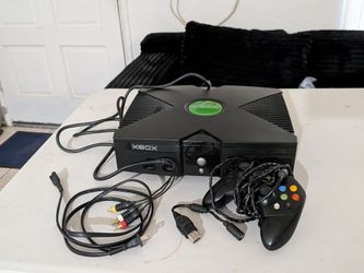 Original XBox Console with Controller and Chords.