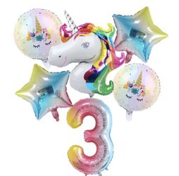 Unicorn Foil Balloons For 3 year 6pcs