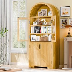 Arched Pantry Cabinet, 72" Tall Kitchen Pantry Storage Cabinet with Doors & Adjustable Shelves, Wood Food Storage Cabinets, Freestanding Versatile Cup