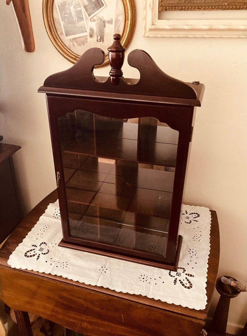 Wood Stained Curio Cabinet With Glass Door