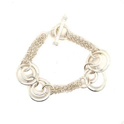 925 Silver Multi-Strand Circle Link Toggle Bracelet