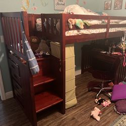 Kids Loft Style Bed With Desk. Twin Size Mattress