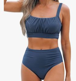 CUPSHE Women's Bikini Sets Two Piece Bathing Suit High Waisted Square Neck Adjustable Straps Ruched