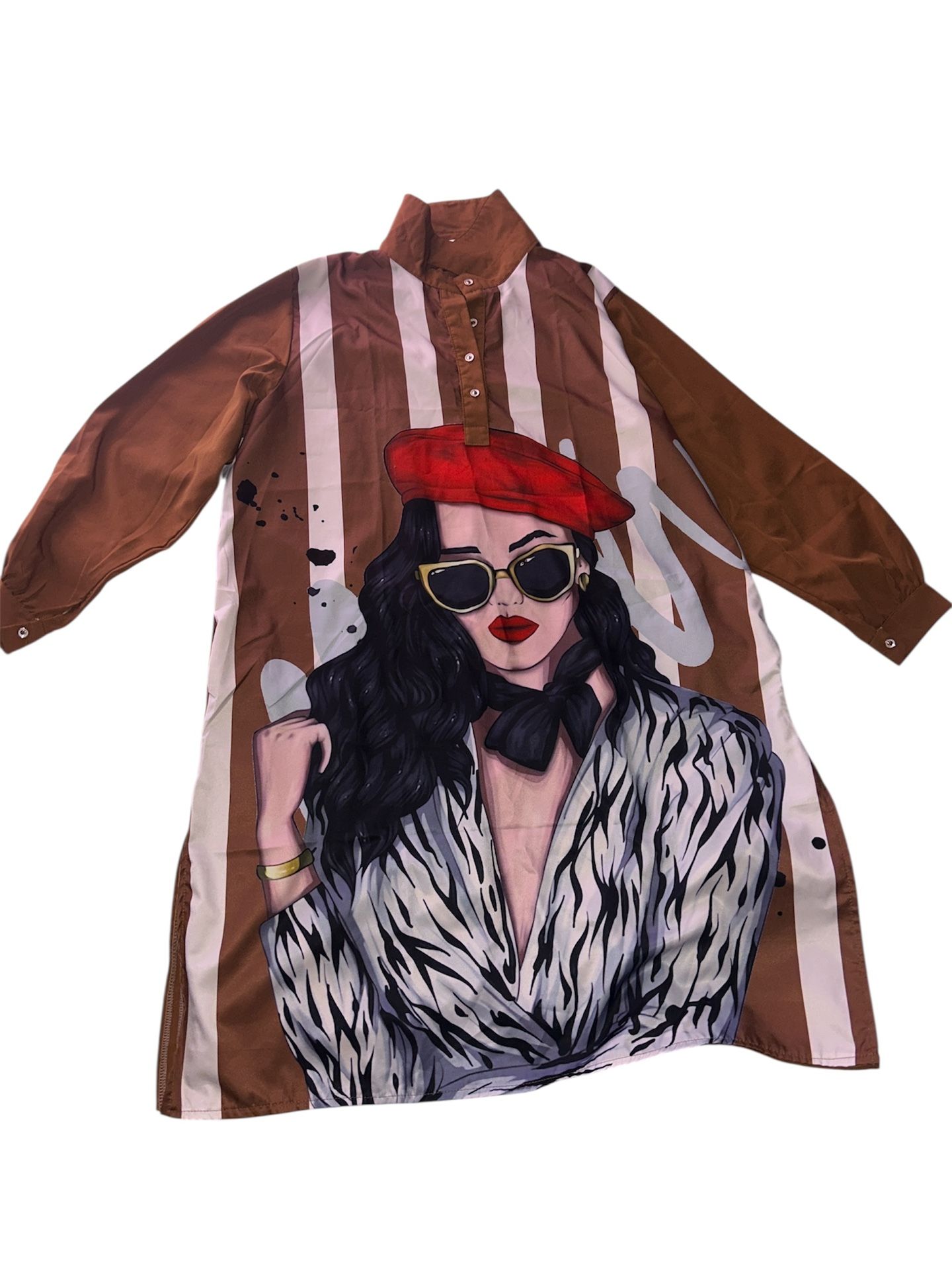 Chic Graphic Brown Polo Dress