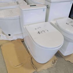 Modern 1 Piece Toilet in White Color, Soft Close Seat Included and Top Flush Button  $197 each, 10 available  