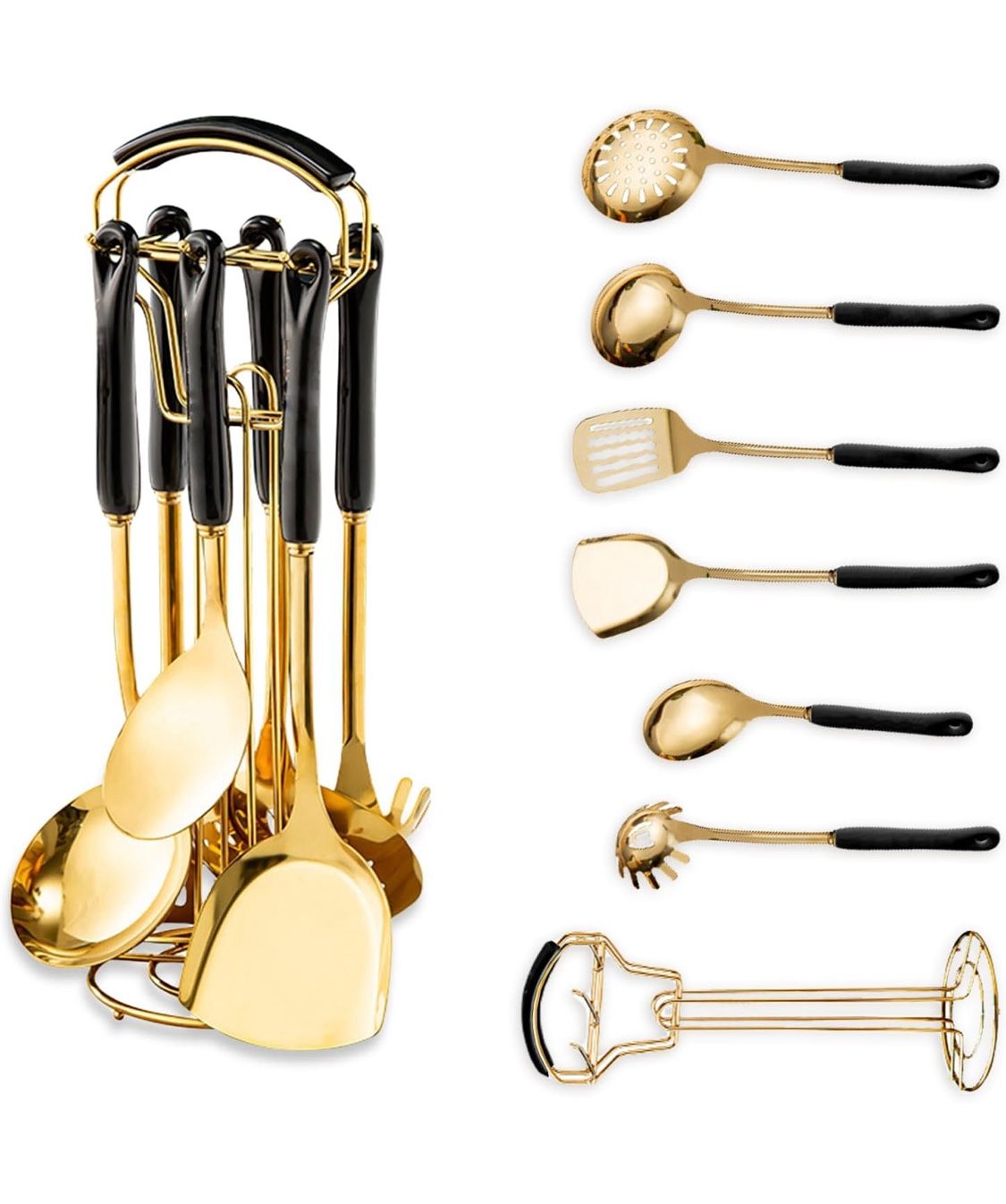 Gold Kitchen Utensils,7pieces Gold Cooking Utensils Set,Kitchen Tools Set With Utensil Holder, gold kitchen accessories,Dishwasher Safe, Easy To Clean