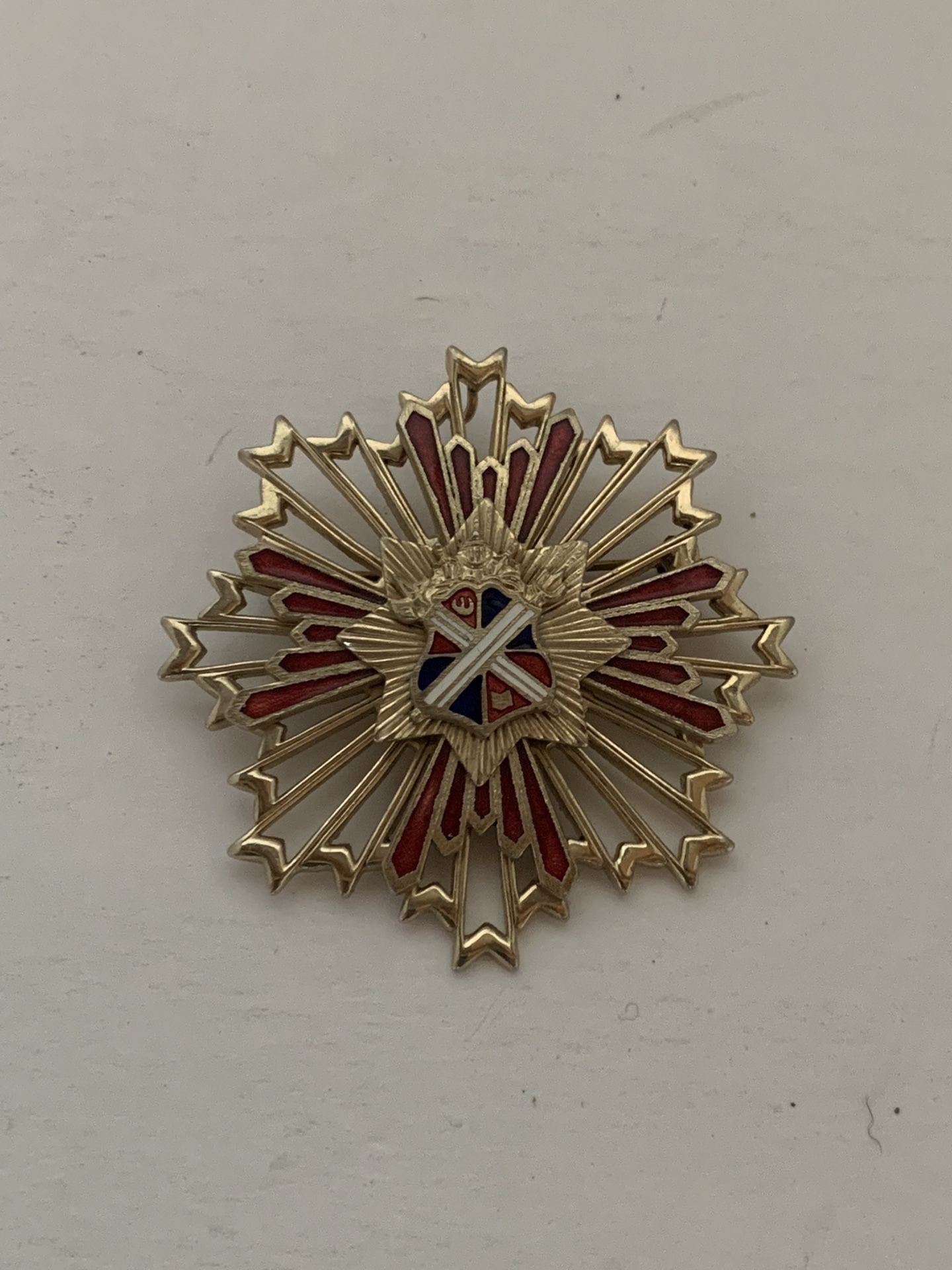 Vtg Mid Century 1950’s Enamel Heraldic Shield & Sunburst Brooch