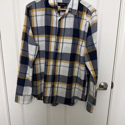 Adam Levine Button Up Shirt Mens L Plaid Long Sleeve Cotton-Blue Yellow White