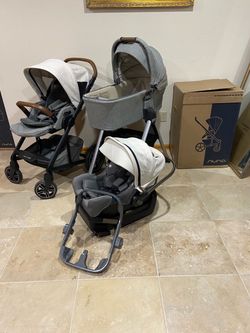 Nuna Mixx Stroller With Car Seat And Bassinet With Stand White Canopy