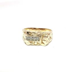Men’s 10k Yellow Gold Nugget Diamond Band Ring Size 10 11056361