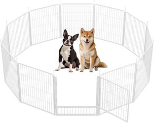 Dog Playpen Indoor, 32 Inch 12 Panels Puppy Playpen for Small and Medium Dogs, Easy Setup Anti-Rust Pet Fence, White