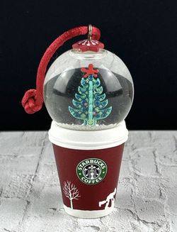 Starbucks Snow Globe Coffee To Go Cup Christmas Tree Ornament 2006 RETIRED 3"