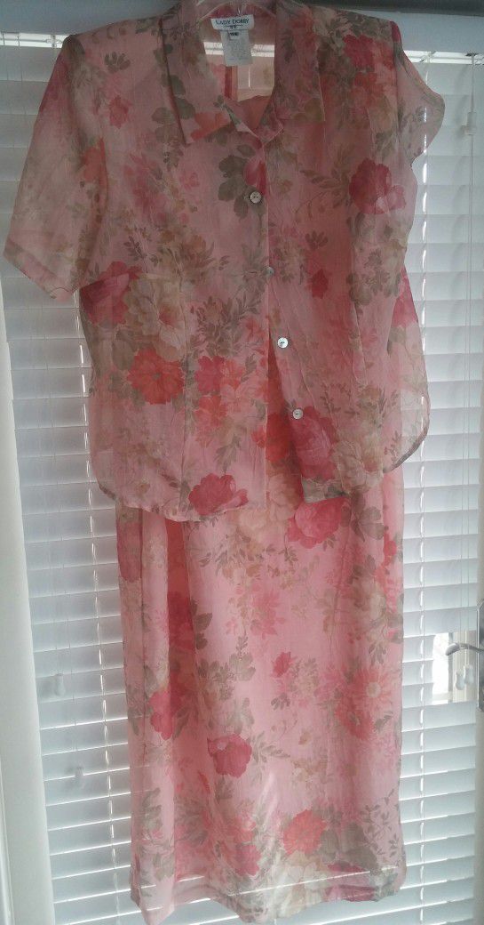 Mother Of The Bride Sheer Floral Sheath Dress W/Jacket/18W