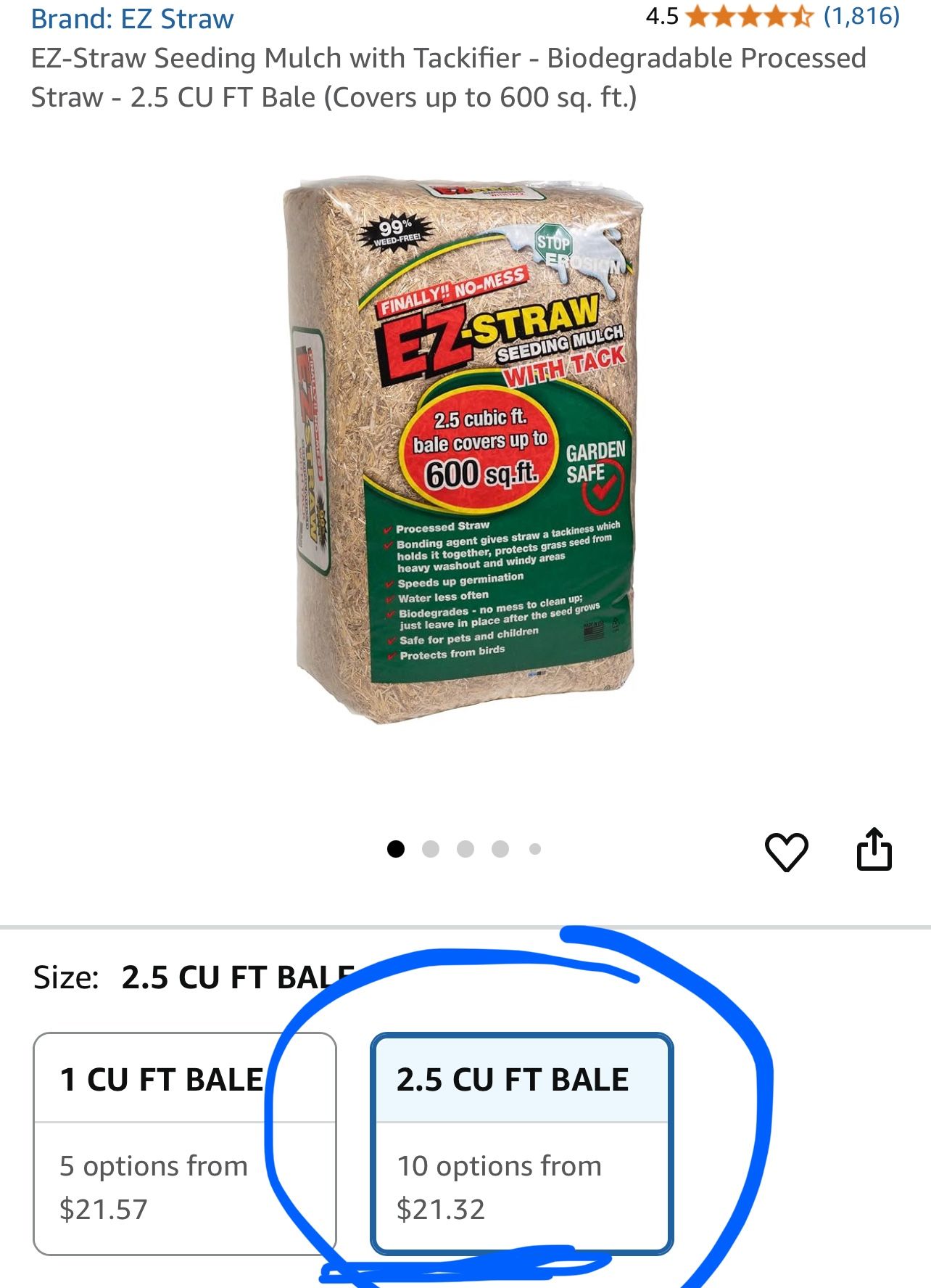 Straw 2.5 CU FT Bale - NEW