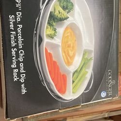  Godinger Porcelain Chip With Dip With Silver Finish Serving Rack