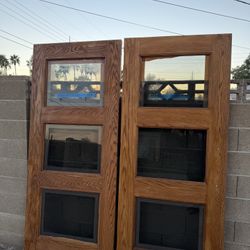 Pair of Solid Oak Exterior Doors - 3-Lite Glass - Easy DIY Project