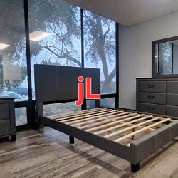 Bedroom Set 4pcs Queen Size Color Black Or Grey 