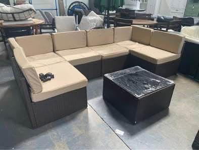 Assembled New 7 pcs Patio Furniture Set Outdoor Wicker Patio Conversation Red Pillow Not Included