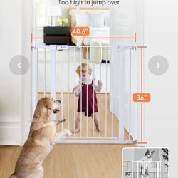Extra Tall Baby Gate For Stairs Doorways, Fits Openings 29.5" To 40.6" Wide, Auto Close Sturdy Safety Dog Gate For House, Pressure Mounted Easy Walk T