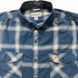 Carhartt Rugged Flex Relaxed Fit Plaid Button Up Short Sleeve Shirt Men’s XL