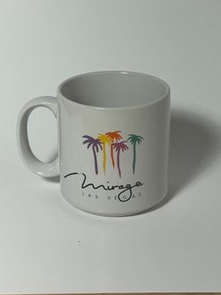 VINTAGE Mirage Las Vegas Casino Mug Colored Palm Tree White Ceramic