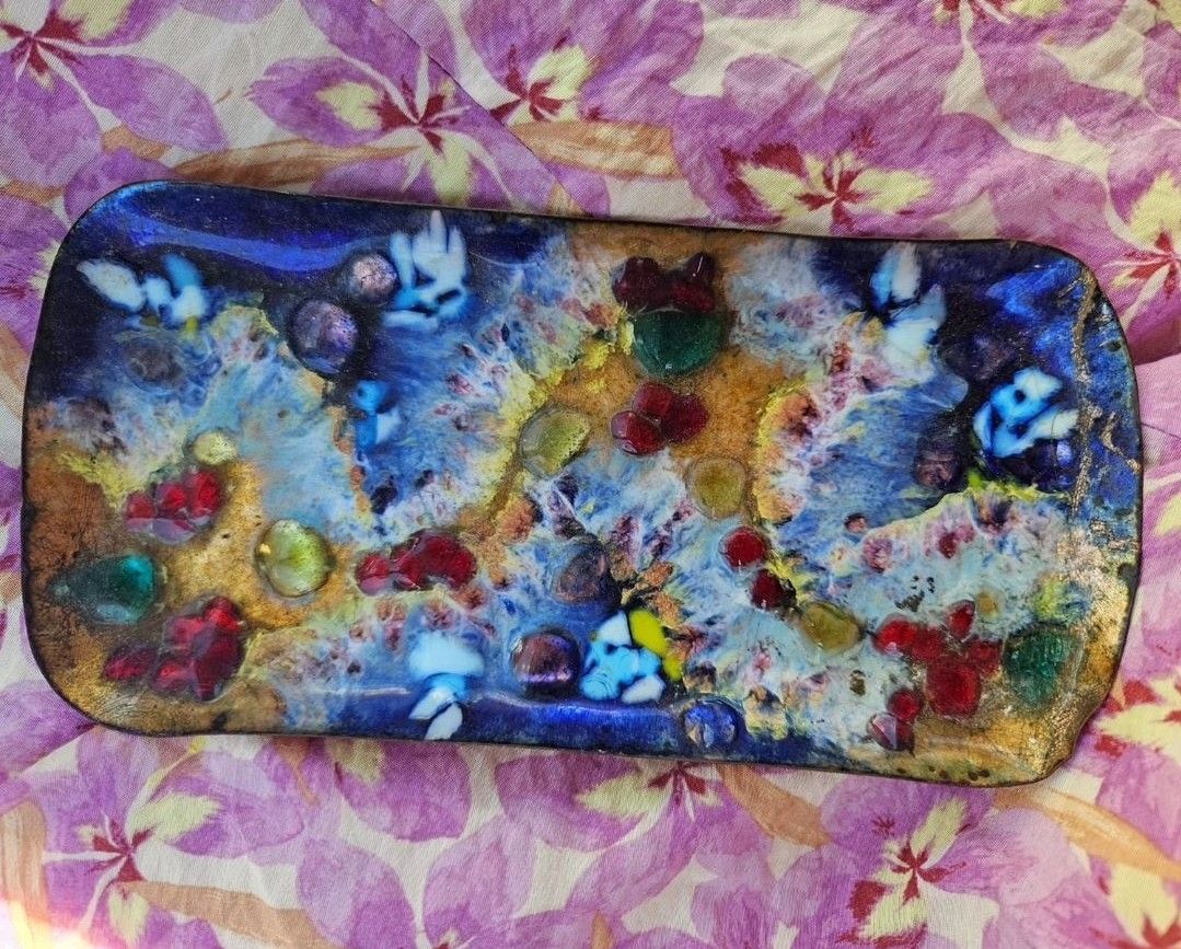 Vintage Midcentury Enameled Metal Art BOWL dish Decorative
