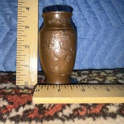 Vintage Copper Vase Crane Motif